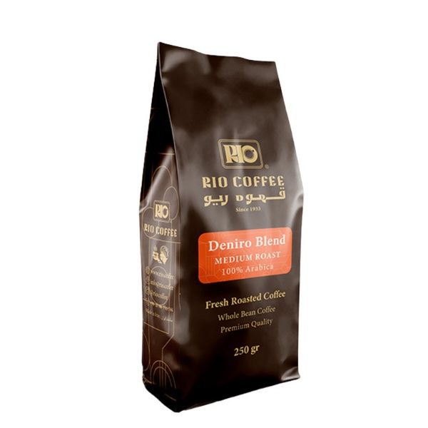 دانه قهوه 100% عربیکا با رست متوسط، غلظت بالا و عطر قوی مدل دنیرو قهوه ریو 250 گرم 