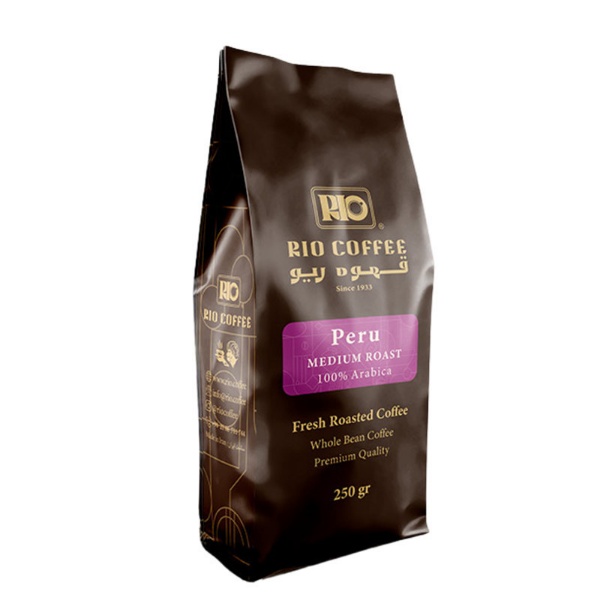 دانه قهوه 100% عربیکا با رست متوسط، غلظت متوسط و عطر قوی مدل پرو قهوه ریو 250 گرم  