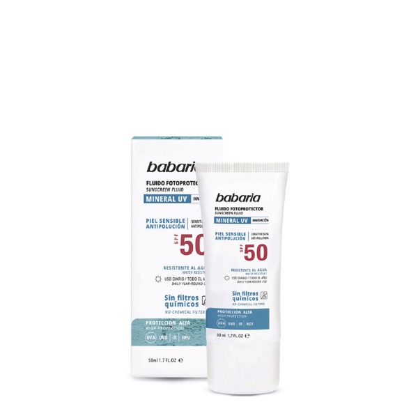 ضد آفتاب فلوئید معدنی مناسب پوست حساس Spf 50 باباریا 50 میل