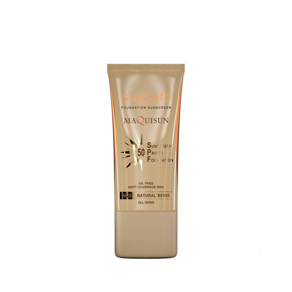ضدآفتاب کرم پودری و پرایمری SPF50 فاقد چربی بژ طبیعی سان سیف 40میل