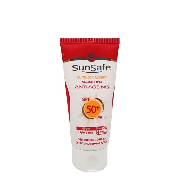 کرم ضد آفتاب SPF50 ضد چروک مناسب برای انواع پوست ها بژ طبیعی سان سیف 50میل