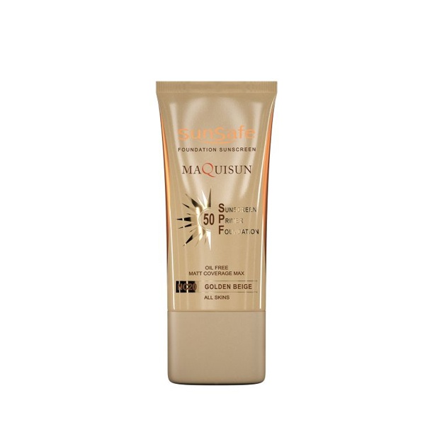 ضدآفتاب کرم پودری و پرایمری spf 50فاقد چربی بژ طلایی سان سیف 40میل