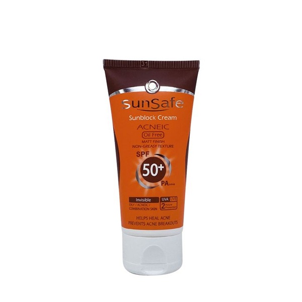 کرم ضد آفتاب SPF50 فاقد چربی مناسب برای پوست های چرب سان سیف بدون رنگ 50میل
