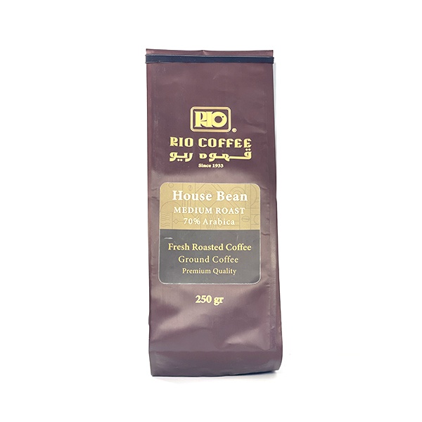 قهوه 70% عربیکا و 30% روبوستا با رست متوسط، غلظت متوسط و عطر قوی مدل هاوس بین قهوه ریو 250 گرم