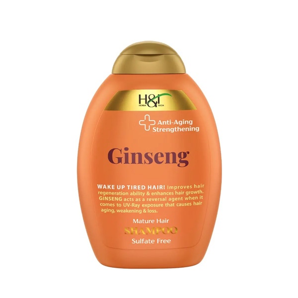 شامپو تقویت کننده حاوی جینسنگ مناسب موهای سست و بی حالت هرباتک 385 میل