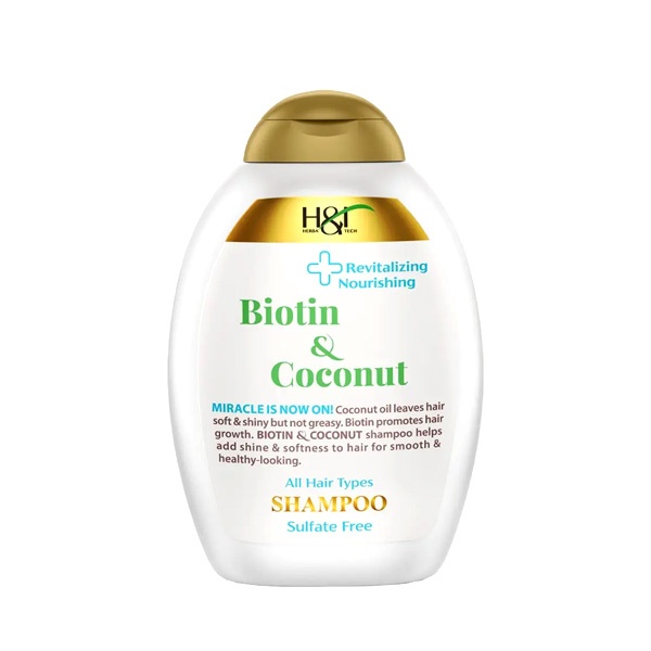 شامپو مغذی و احیا کننده حاوی بیوتین و نارگیل هرباتک 385 میل