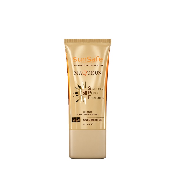 ضدآفتاب کرم پودری و پرایمری spf 50فاقد چربی بژ طلایی سان سیف 40میل